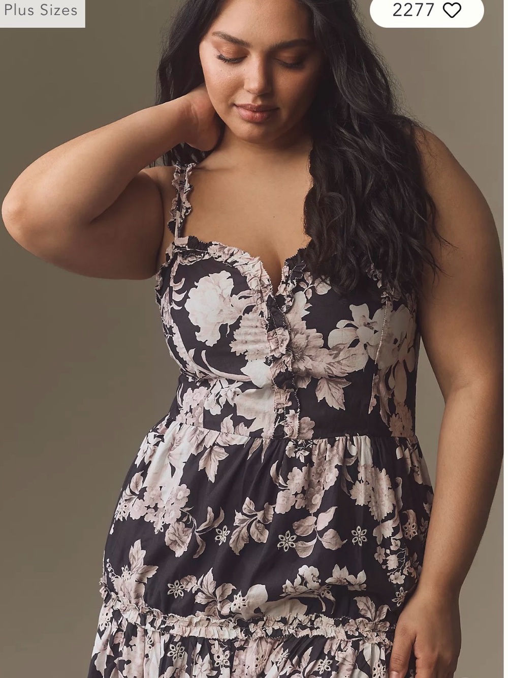 Anthropologie Black and Cream Floral Midi Dress - Picture 3 of 16